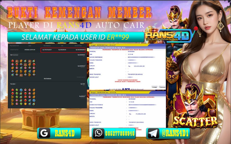 RANS4D SELAMAT JACKPOT SLOT  GAME OLYMPUS RP 170.000.000; LUNAS