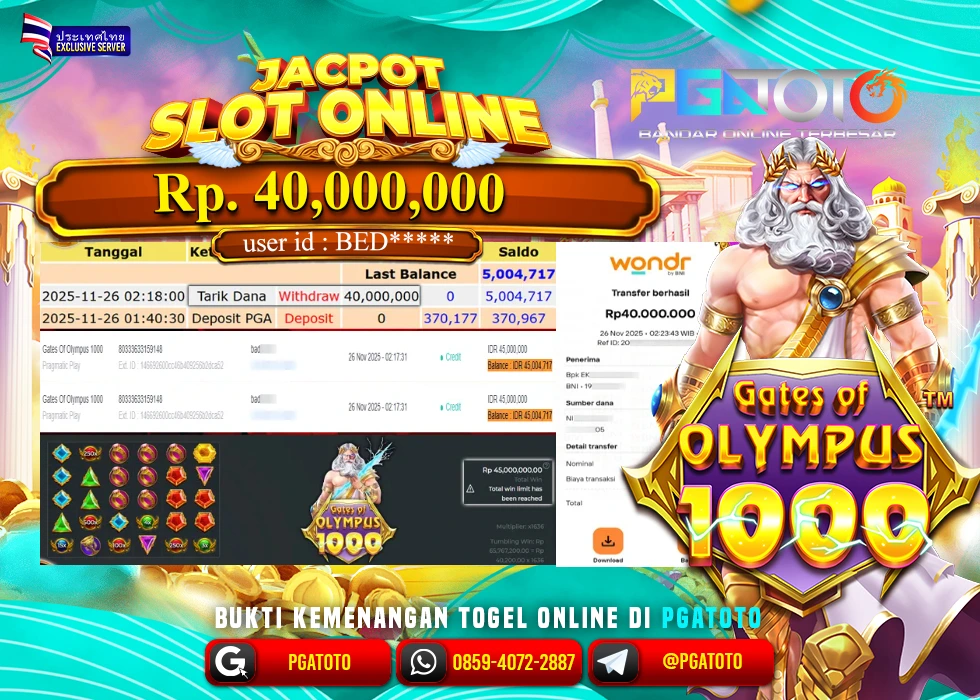 PGATOTO JACKPOT SLOT GATES OF OLYMPUS 1000 BOSKU Rp.40.000.000,- LUNAS
