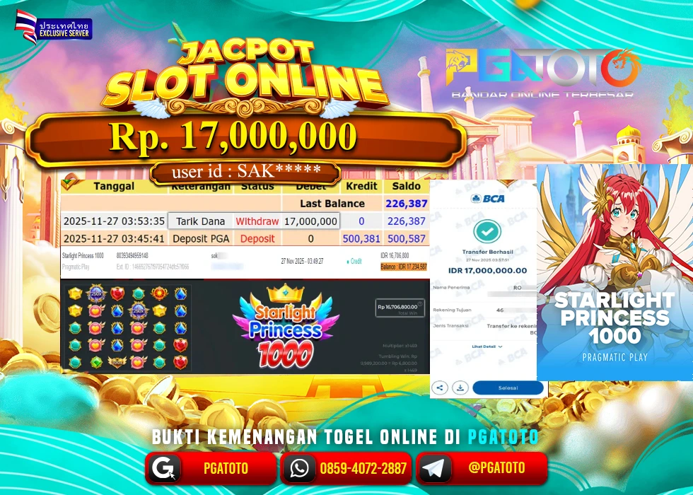 PGATOTO JACKPOT STARLIGHT PRINCESS 1000 Rp.17.000.000,- LUNAS