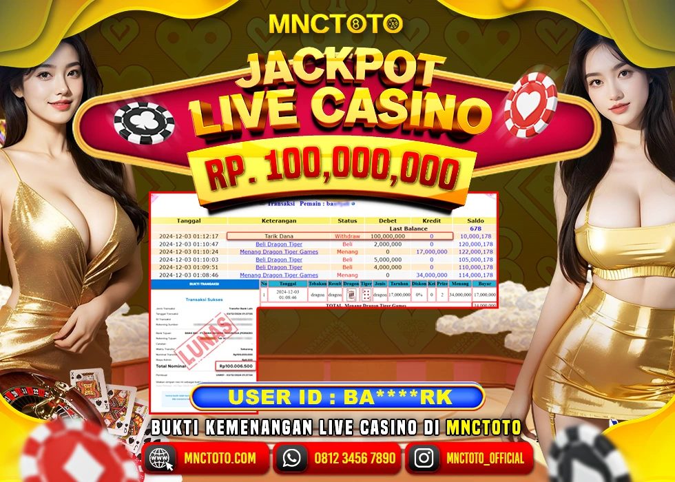 MNCTOTO LIVE CASINO DRAGON TIGER PECAH BOSKU Rp.100.000.000.,- LUNAS