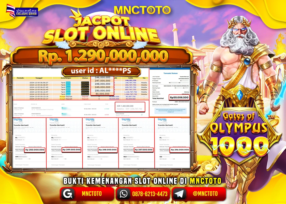 MNCTOTO SLOT GATES OF OLYMPUS PECAH BOSKU Rp.1.290.000.000.,- LUNAS