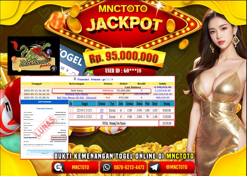 MNCTOTO SELAMAT KEPADA USER ID DA***  TELAH WEDE TOTAL Rp.95.000.000.,- LUNAS