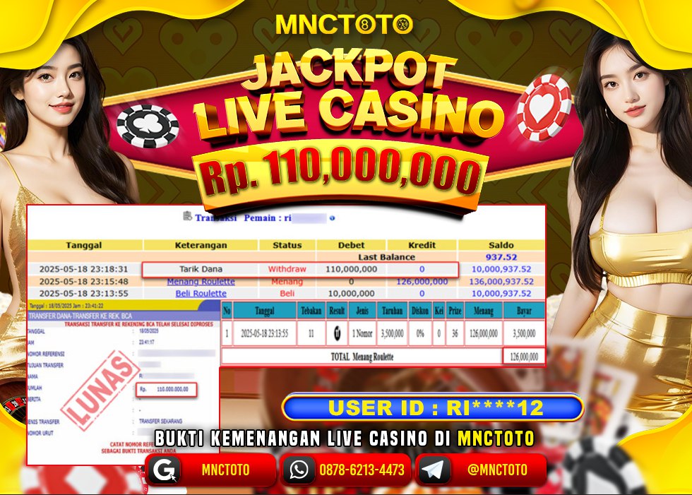 MNCTOTO SELAMAT KEPADA USER ID RI***12  TELAH WEDE TOTAL Rp.110.000.000.,- LUNAS