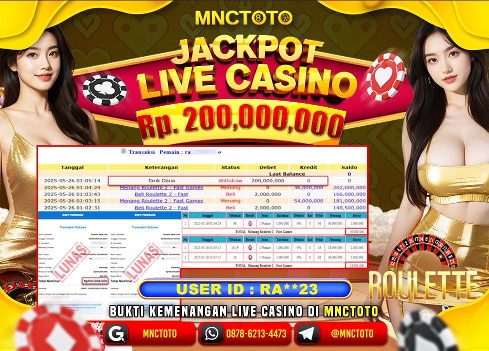 MNCTOTO SELAMAT KEPADA USER ID HU***  TELAH WEDE TOTAL Rp.200.000.000.,- LUNAS
