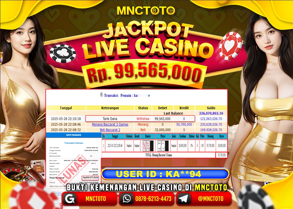 MNCTOTO SELAMAT KEPADA USER ID HU***  TELAH WEDE TOTAL Rp.99.565.000.,- LUNAS