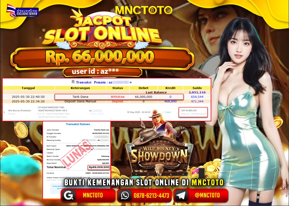 MNCTOTO SELAMAT KEPADA USER ID AZ***  TELAH WEDE TOTAL Rp.66.000.000.,- LUNAS