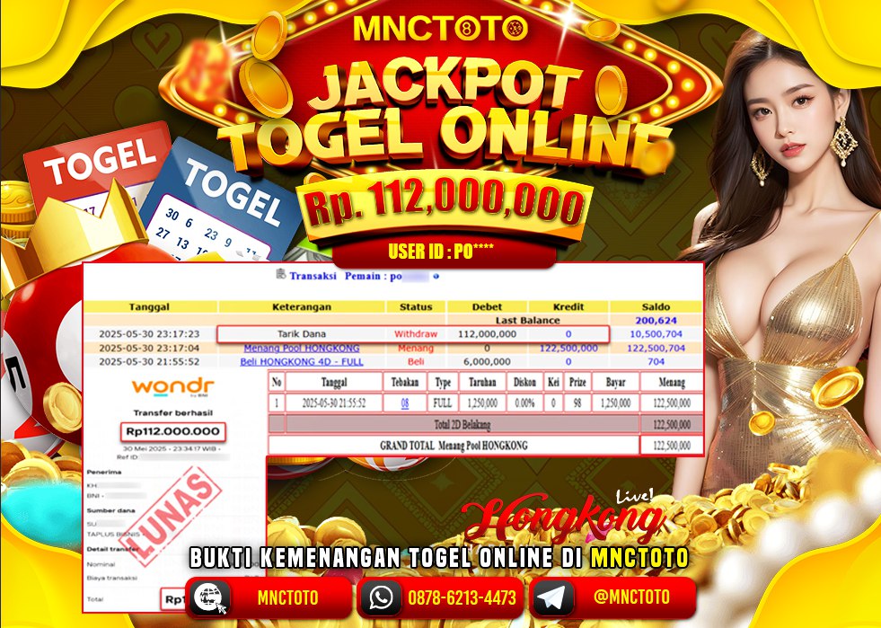 MNCTOTO SELAMAT KEPADA USER ID POO***  TELAH WEDE TOTAL Rp.112.000.000.,- LUNAS