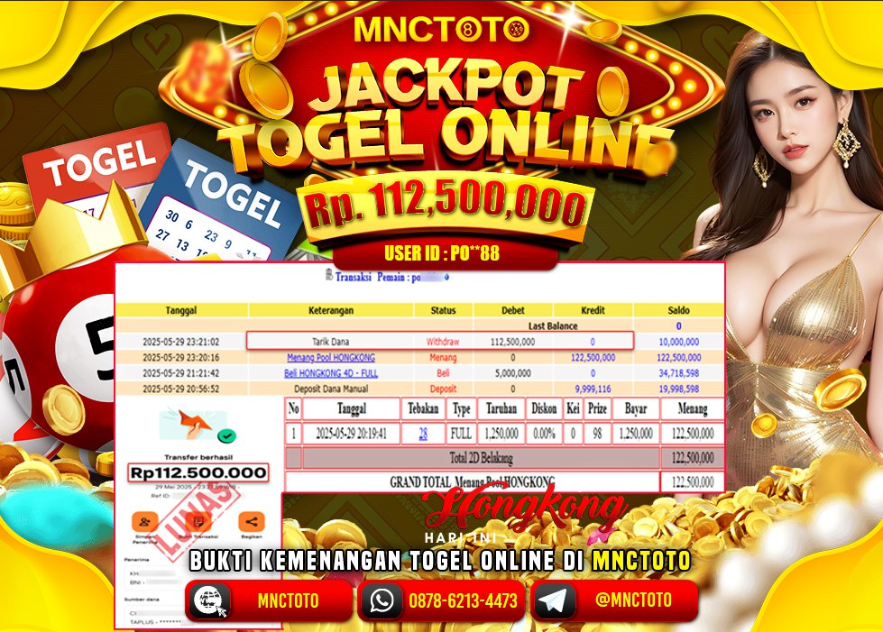 MNCTOTO SELAMAT KEPADA USER ID PO***88  TELAH WEDE TOTAL Rp.112.500.000.,- LUNAS