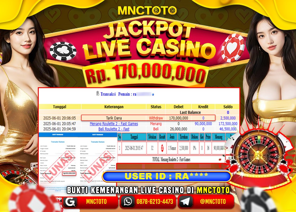 MNCTOTO SELAMAT KEPADA USER ID RA***  TELAH WEDE TOTAL Rp.170.000.000.,- LUNAS