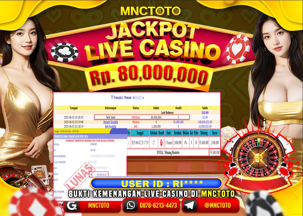 MNCTOTO SELAMAT KEPADA USER ID RI***  TELAH WEDE TOTAL Rp.80.000.000.,- LUNAS