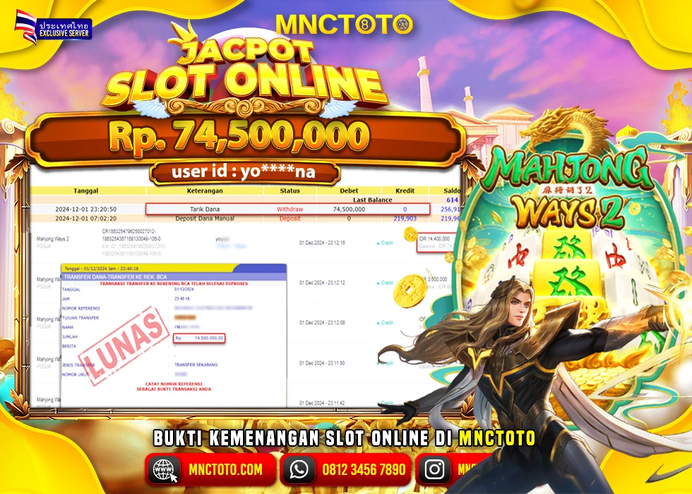 MNCTOTO SLOT MAHJONG WAYS 2 PECAH BOSKU Rp.74.500.000.,- LUNAS