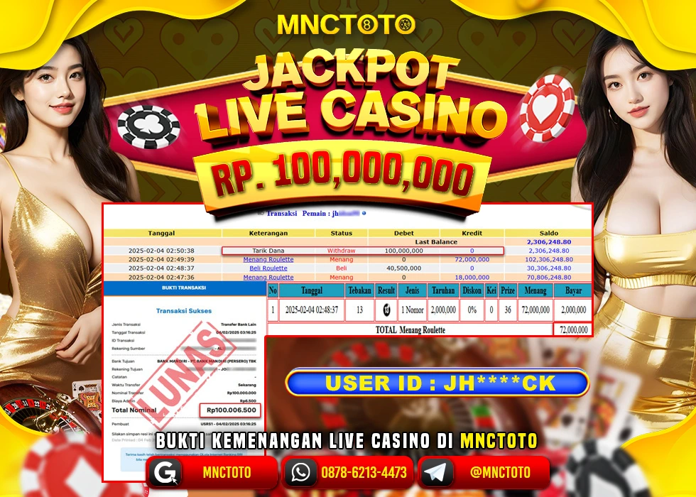 MNCTOTO LIVE CASINO ROULETTE PECAH BOSKU Rp.100.000.000.,- LUNAS