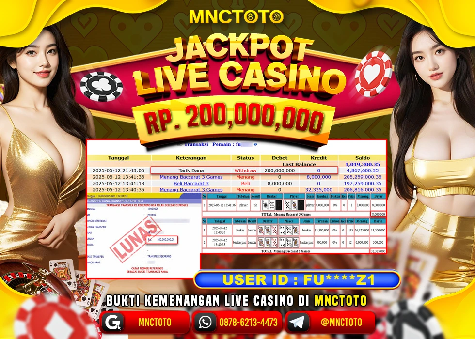 MNCTOTO LIVE CASINO BACCARAT PECAH BOSKU Rp 200.000.000.- LUNAS