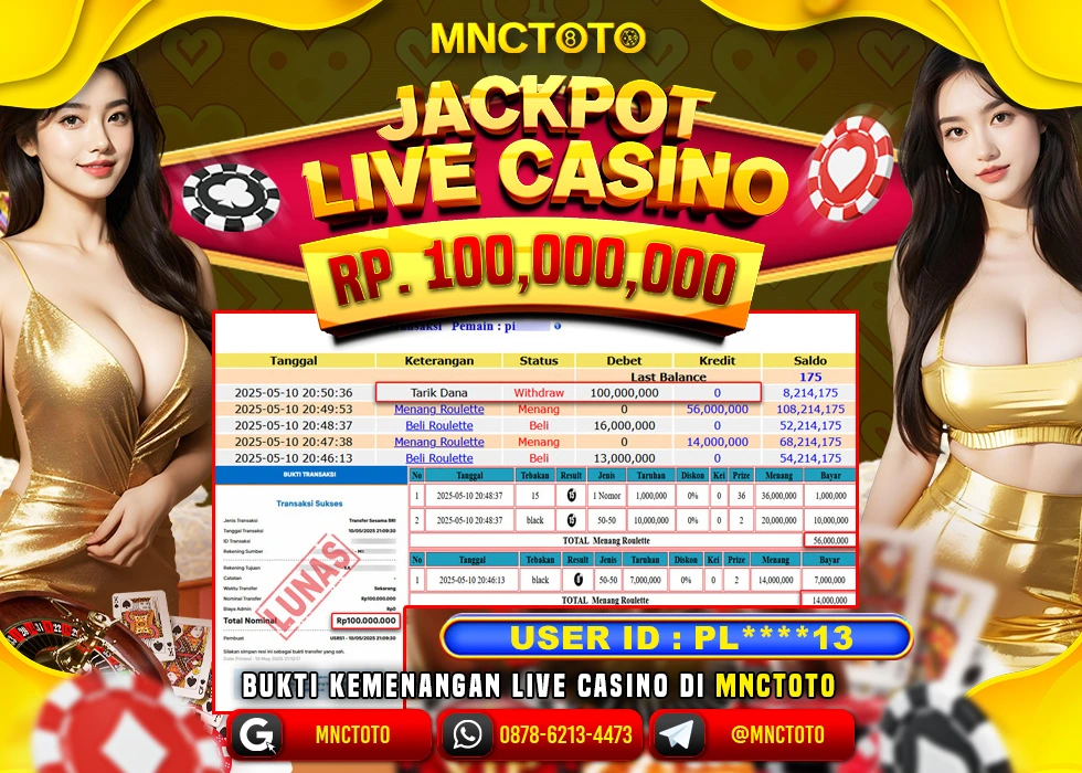 MNCTOTO LIVE CASINO ROULETTE PECAH BOSKU Rp 100.000.000.- LUNAS
