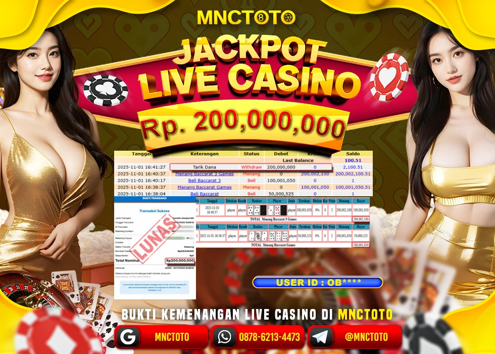 MNCTOTO JAKCPOT LIVE GAME BACCARAT 3  BOSSKU Rp.2000.000.000,- LUNAS