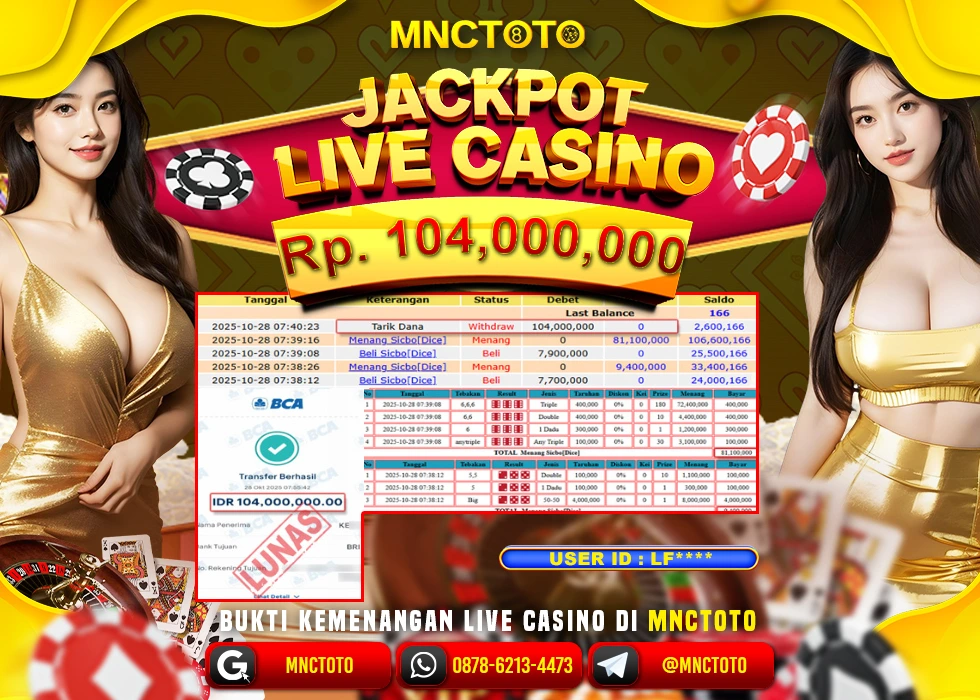 MNCTOTO JAKCPOT LIVE GAMES SICBO DICE Rp.104.000.000,- LUNAS
