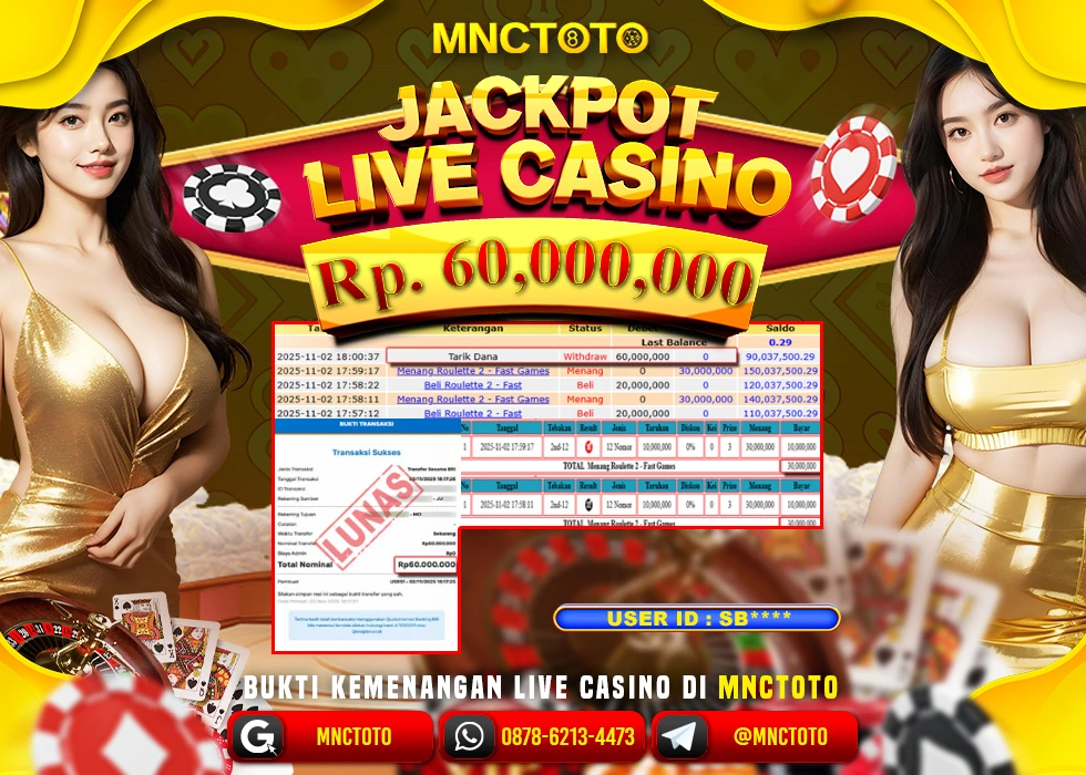 MNCTOTO JAKCPOT LIVE CASINO ROULETTE 2 Rp.60.000.000,- LUNAS