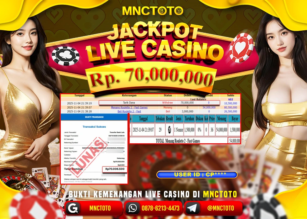MNCTOTO JAKCPOT LIVE CASINO ROULETTE 2 Rp.70.000.000,- LUNAS