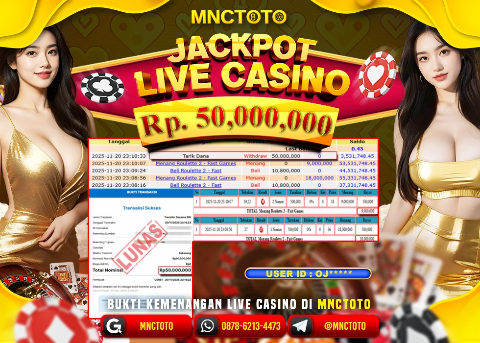 MNCTOTO JAKCPOT LIVE CASINO ROULETTE 2 Rp.50.000.000,- LUNAS