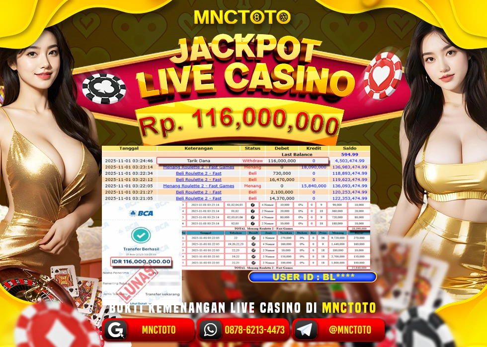 MNCTOTO JAKCPOT LIVE CASINO ROULETTE 2 Rp.116.000.000,- LUNAS