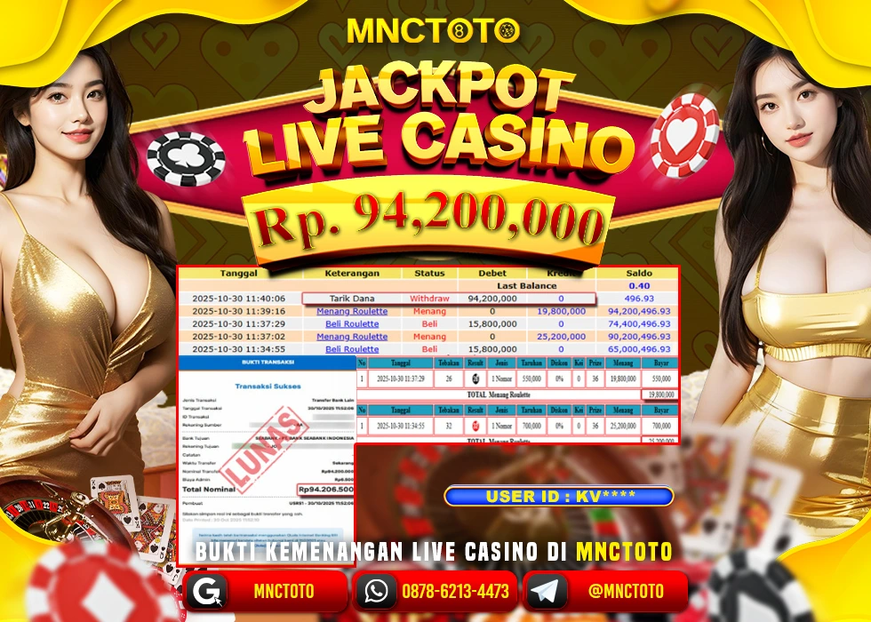 MNCTOTO JAKCPOT LIVE CASINO ROULETTE Rp.94.200.000,- LUNAS