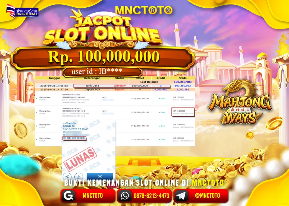MNCTOTO JACKPOT SLOT MAHJONG WAYS Rp.100.000.000,- LUNAS