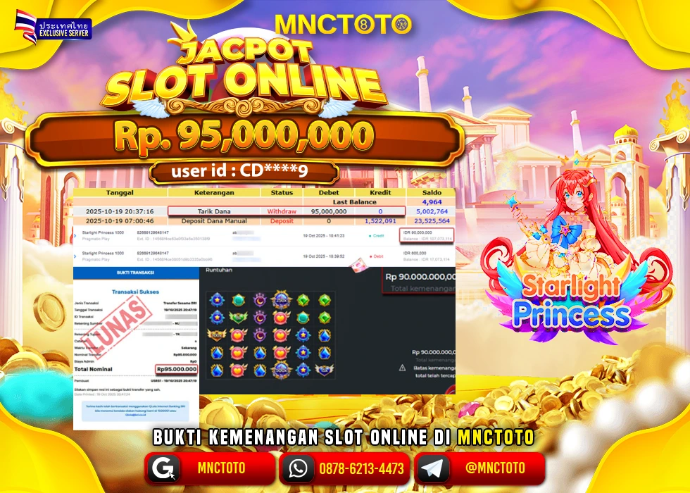 MNCTOTO JAKCPOT SLOT PRINCESS BOSKU Rp.95.000.000,- LUNAS