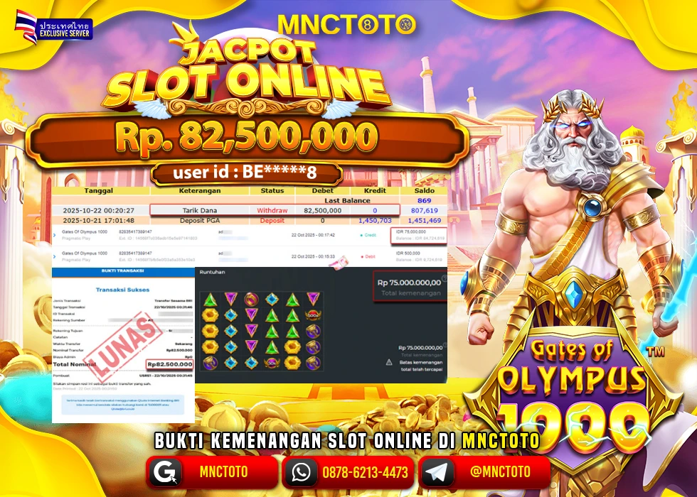 MNCTOTO JAKCPOT SLOT GATES OF OLYMPUS Rp.82.500.000,- LUNAS