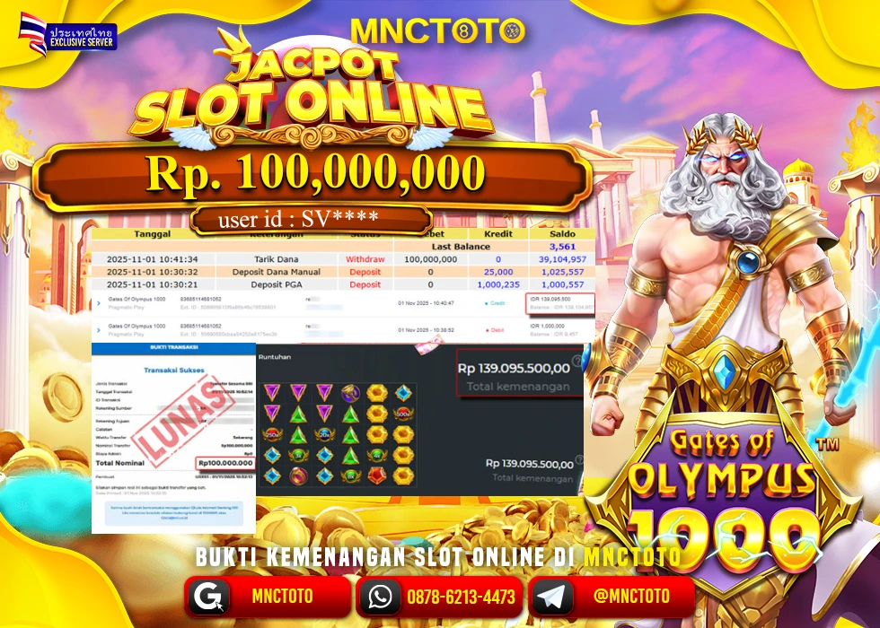 MNCTOTO JAKCPOT SLOT GATES OF OLYMPUS Rp.100.000.000,- LUNAS