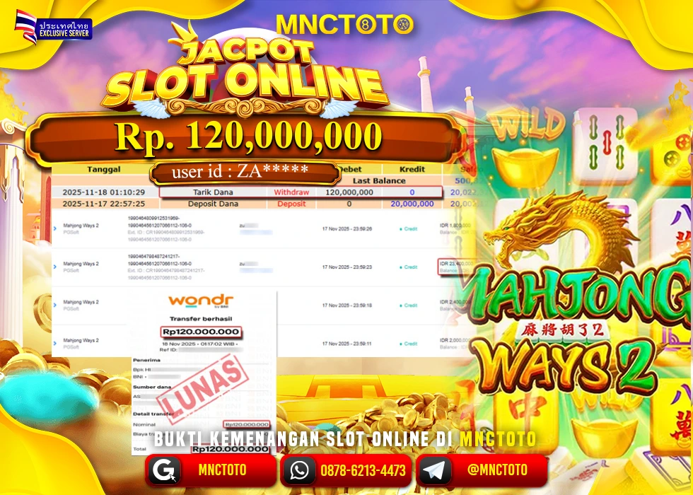 MNCTOTO JACKPOT SLOT MAHJONG WAYS 2 Rp.120.000.000,- LUNAS