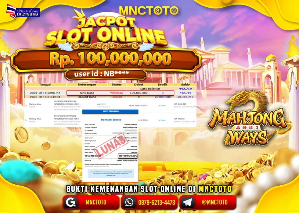 MNCTOTO JACKPOT SLOT MAHJONG WAYS Rp.100.000.000,- LUNAS
