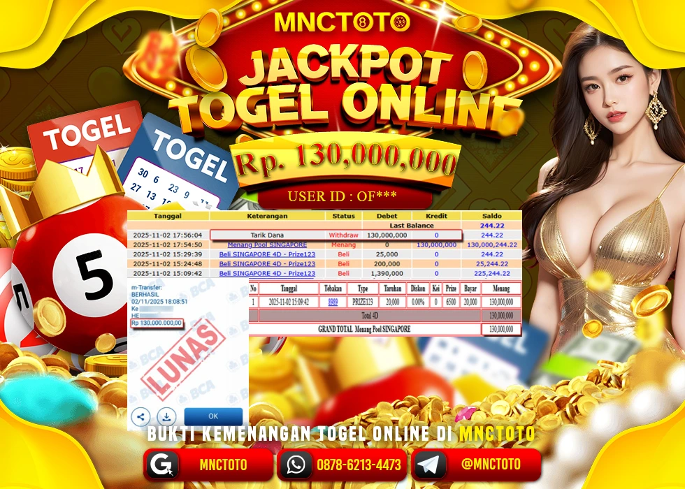 MNCTOTO JAKCPOT TOGEL POOL SINGAPORE Rp.130.000.000,- LUNAS