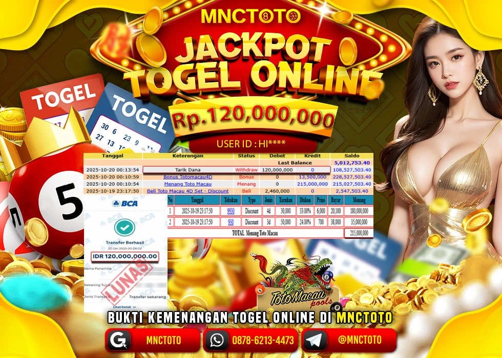 MNCTOTO JAKCPOT TOGEL TOTO MACAU Rp.120.000.000,- LUNAS