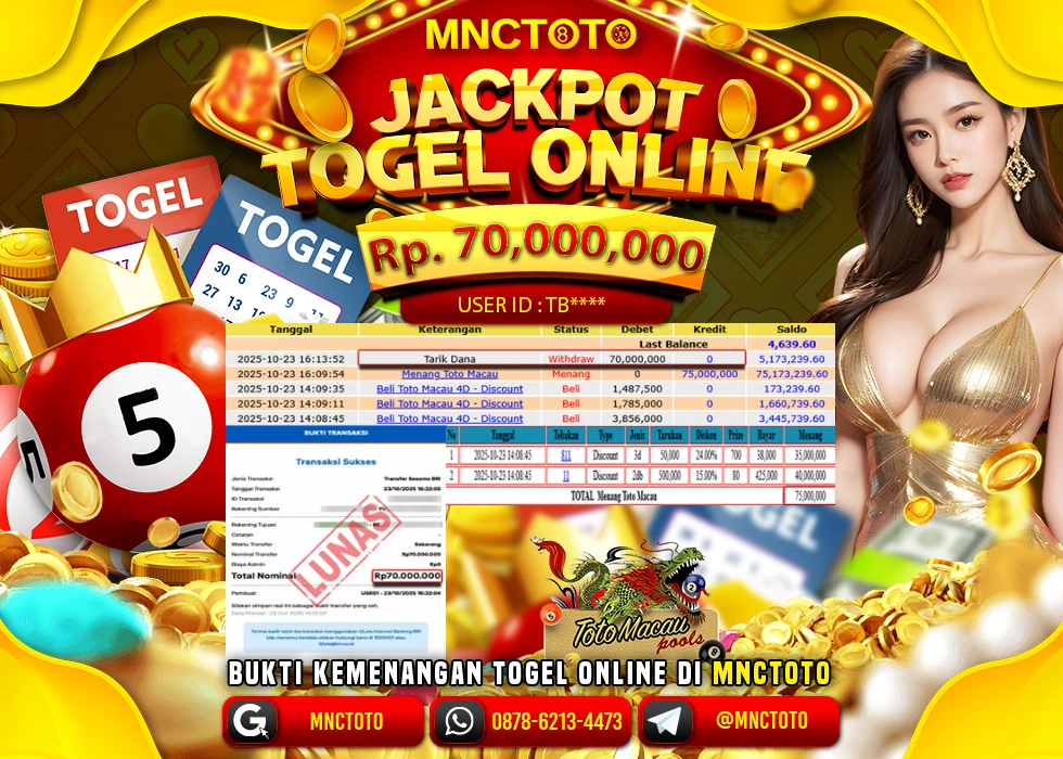 MNCTOTO JAKCPOT TOGEL TOTO MACAU Rp.70.000.000,- LUNAS