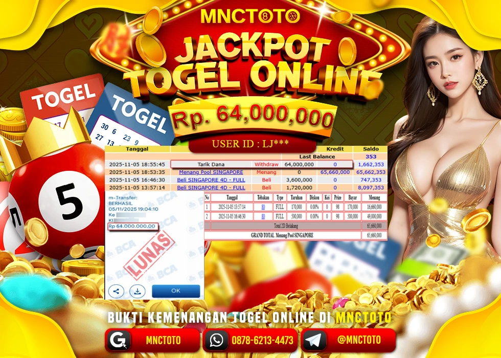 MNCTOTO JAKCPOT TOGEL POOL SINGAPORE Rp.64.000.000,- LUNAS