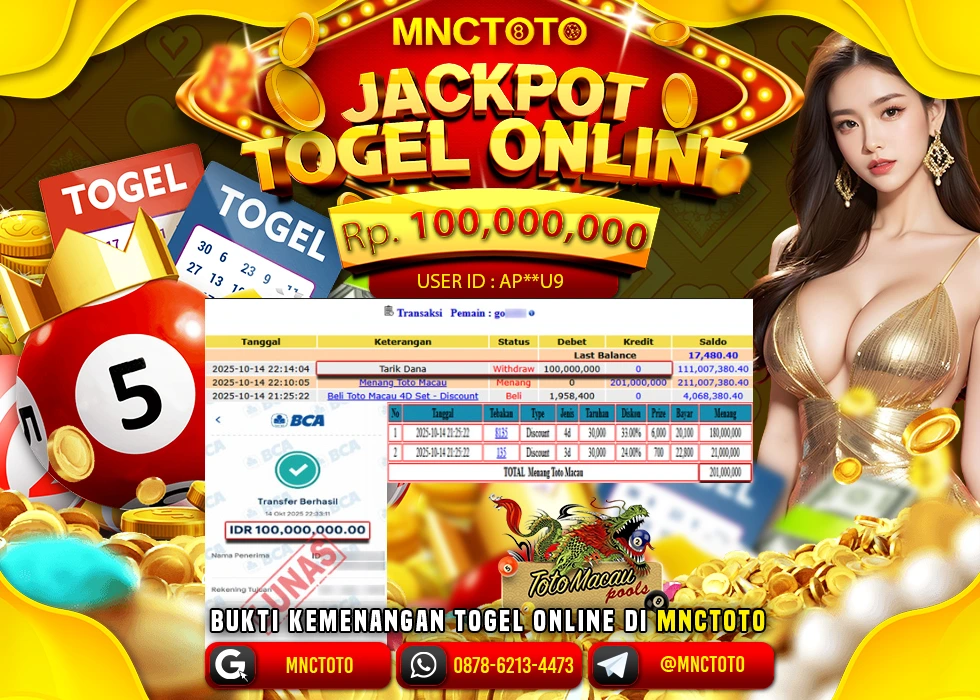 MNCTOTO JAKCPOT TOGEL TOTO MACAU Rp.100.000.000,- LUNAS