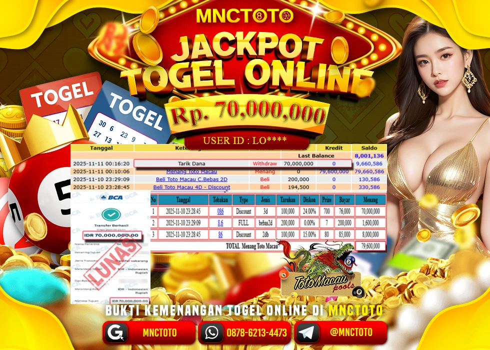 MNCTOTO JAKCPOT TOGEL TOTO MACAU Rp.70.000.000,- LUNAS