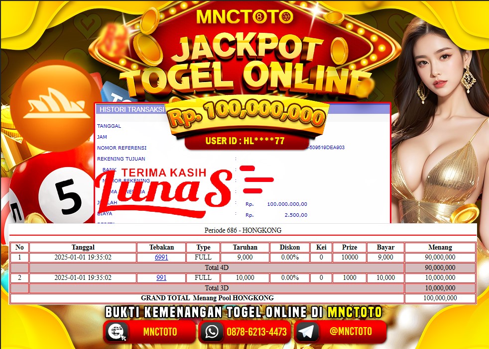 MNCTOTO JACKPOT HONGKONG LOTTO BOSKU Rp.100.000.000.,- LUNAS