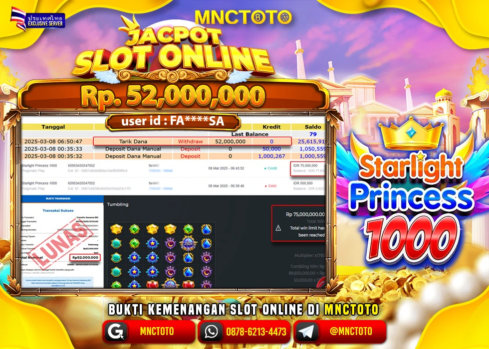 MNCTOTO SLOT STARLIGHT PRINCESS 1000 PECAH BOSKU Rp 52.000.000.,- LUNAS