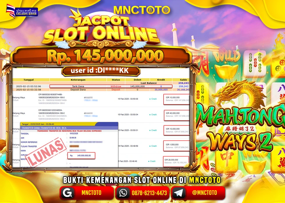MNCTOTO SLOT MAHJONG WAYS 2 PECAH BOSKU Rp.145.000.000.,- LUNAS