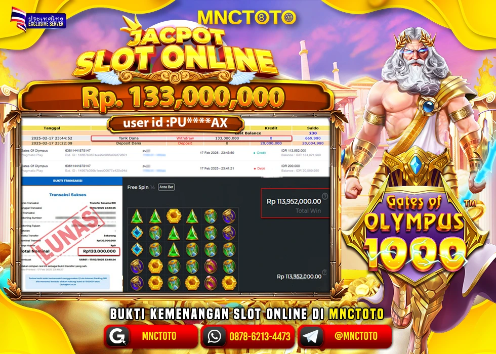 MNCTOTO SLOT GATES OF OLYMPUS PECAH BOSKU Rp.133.000.000.,- LUNAS