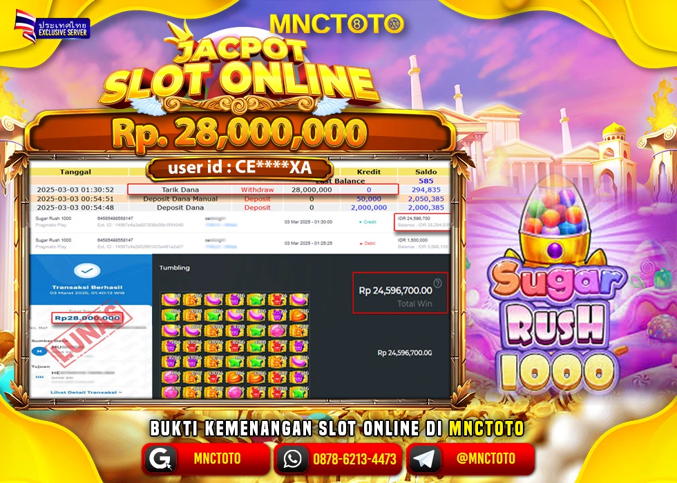 MNCTOTO SLOT SUGAR RUSH 1000 PECAH BOSKU Rp.28.000.000.,- LUNAS