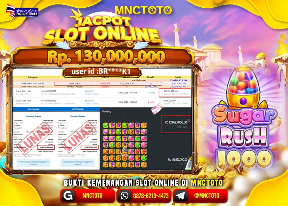 MNCTOTO SLOT SUGAR RUSH 1000 PECAH BOSKU Rp.130.000.000.,- LUNAS