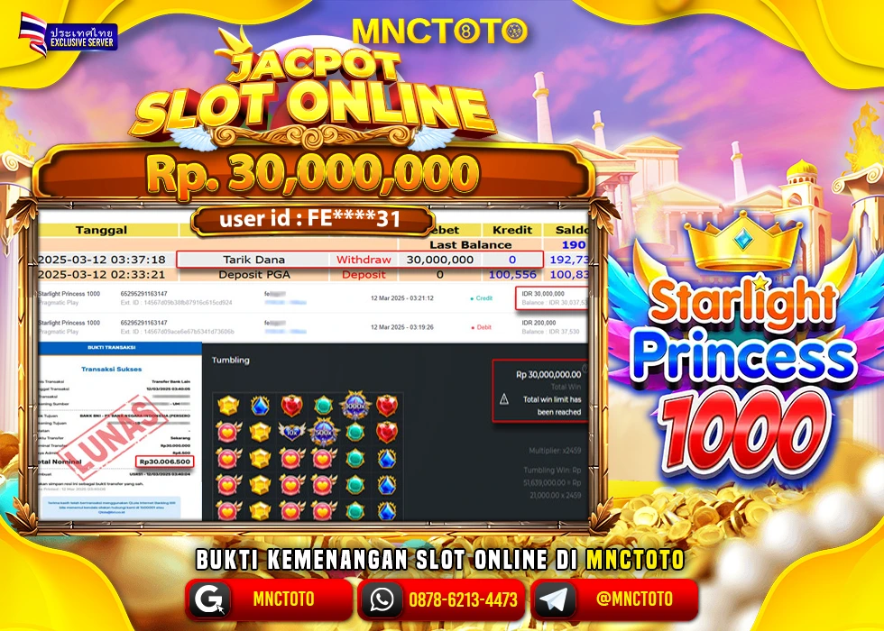 MNCTOTO SLOT STARLIGHT PRINCESS 1000 PECAH BOSKU Rp 30.000.000.,- LUNAS