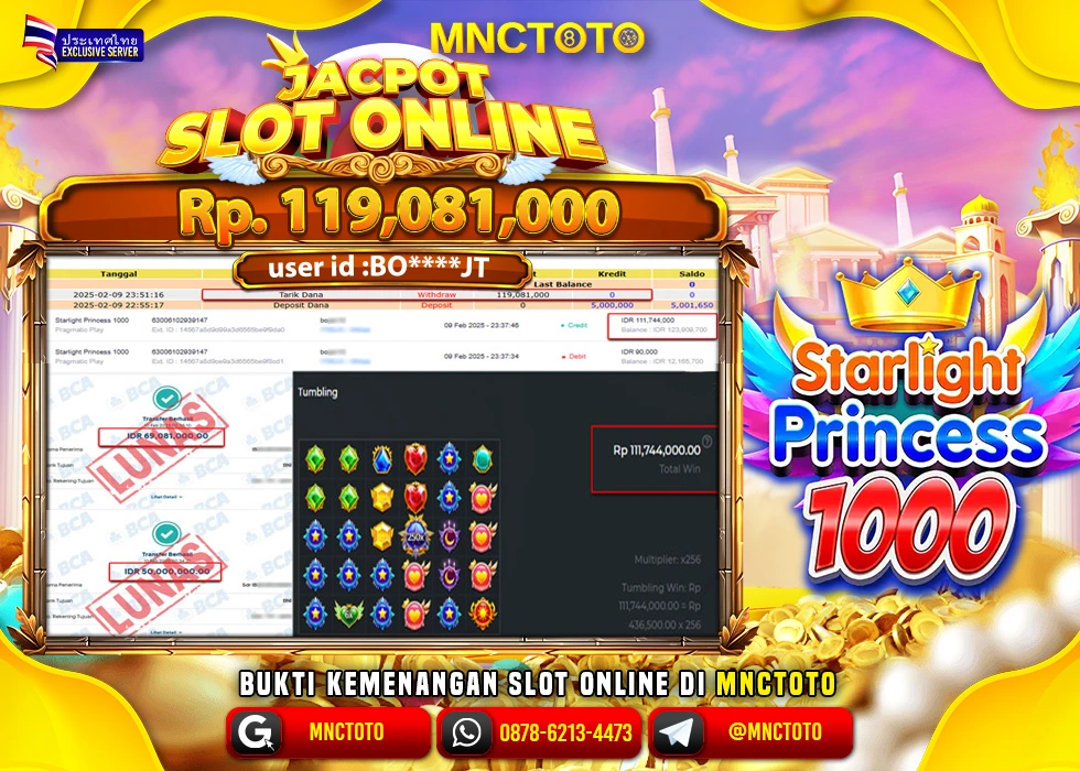 MNCTOTO SLOT STARLIGHT PRINCESS PECAH BOSKU Rp.119.081.000.,- LUNAS