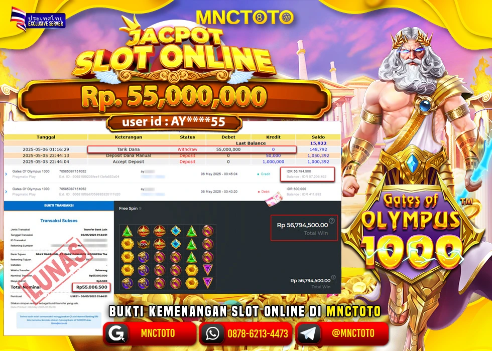 MNCTOTO SLOT GATES OF OLYMPUS 1000 PECAH BOSKU Rp 55.000.000.,- LUNAS
