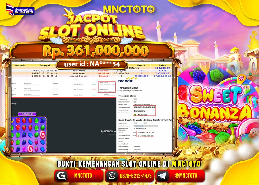 MNCTOTO SLOT SWEET BONANZA 1000 PECAH BOSKU Rp.361.000.000.,- LUNAS