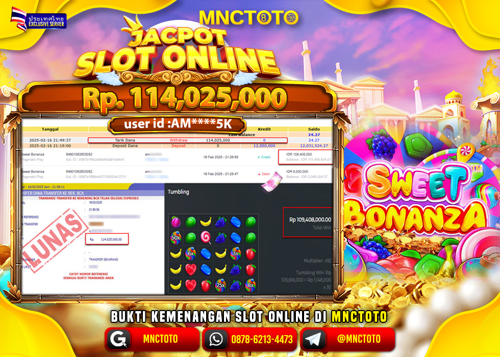 MNCTOTO SLOT SWEET BONANZA PECAH BOSKU Rp.114.025.000.,- LUNAS