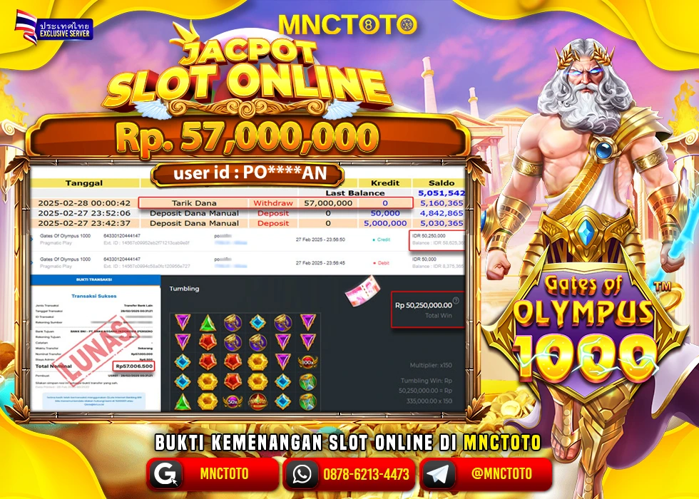 MNCTOTO SLOT GATES OF OLYMPUS PECAH BOSKU Rp.57.000.000.,- LUNAS