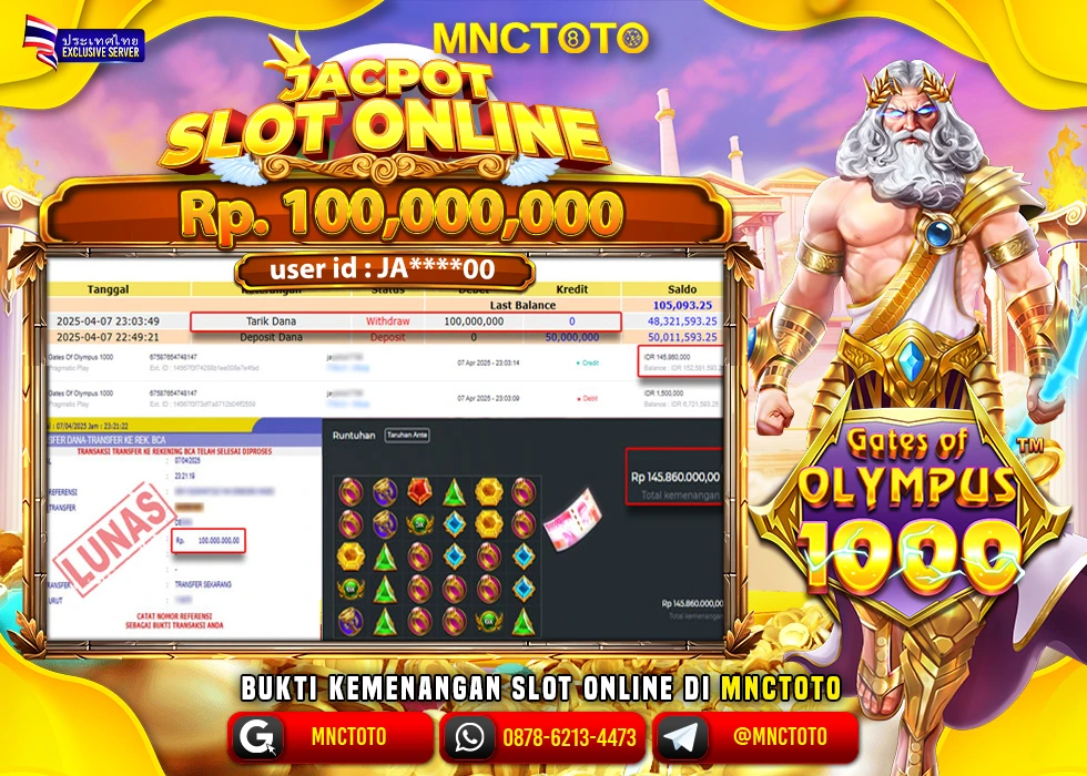 MNCTOTO SLOT GATES OF OLYMPUS 1000 PECAH BOSKU Rp 100.000.000.,- LUNAS